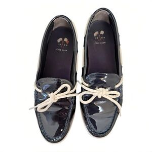 COLE HAAN W’s Nantucket Camp Moccasins Blue Patent Leather Shoes 7.5B Loafers